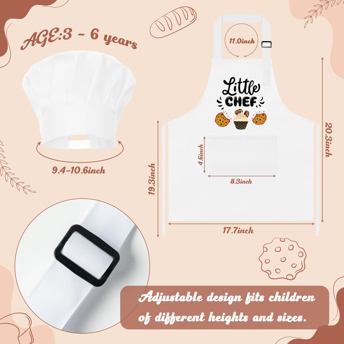 R HORSE Kid Apron & Chef Hat Set – Adjustable 2-Piece White Kitchen Wear for Kids