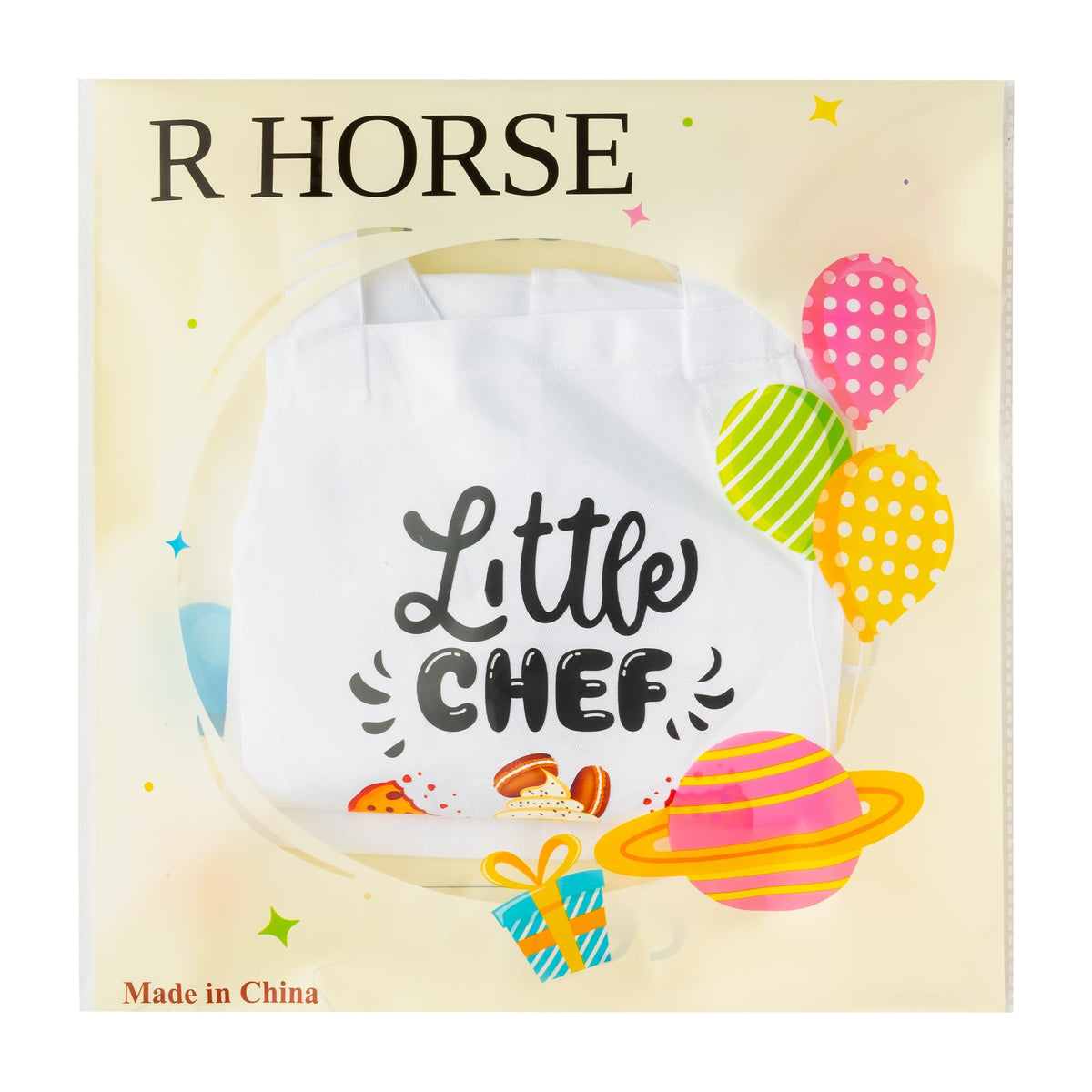 R HORSE Kid Apron & Chef Hat Set – Adjustable 2-Piece White Kitchen Wear for Kids