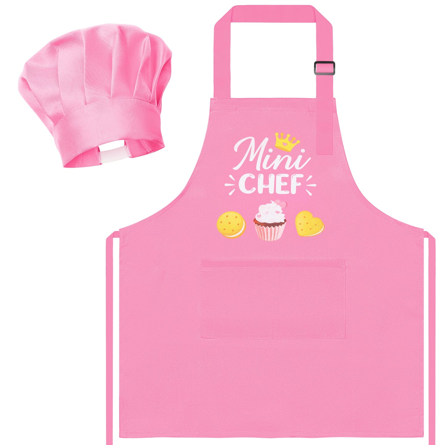 R HORSE Kid Apron and Chef Hat Set — Adjustable Light Pink Kitchen Playset for Kids
