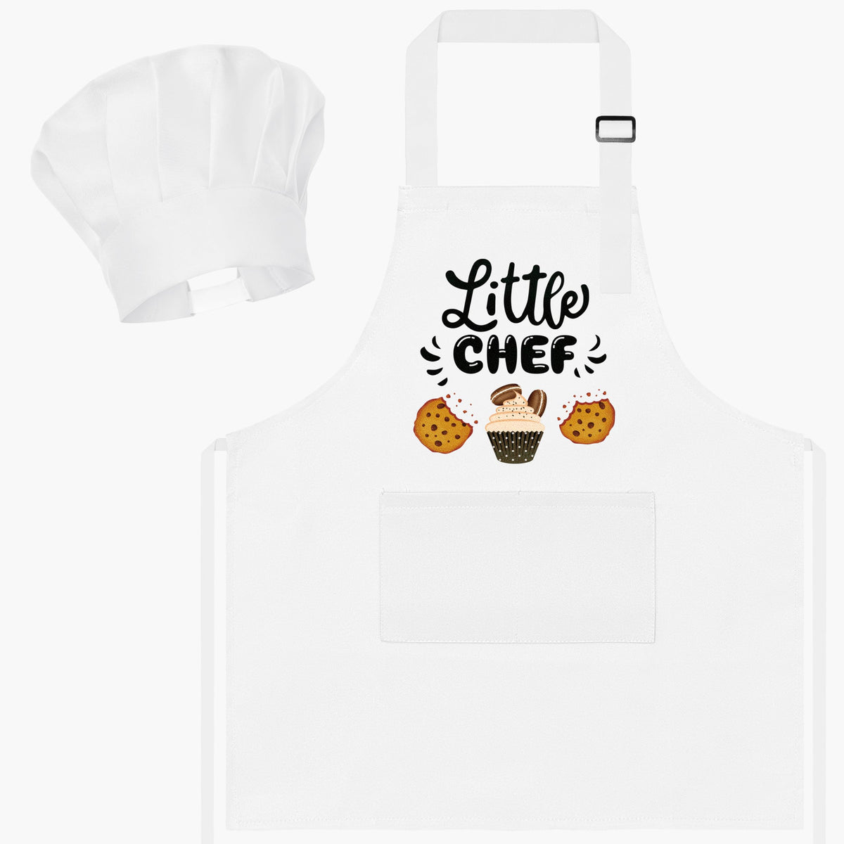 R HORSE Kid Apron & Chef Hat Set – Adjustable 2-Piece White Kitchen Wear for Kids