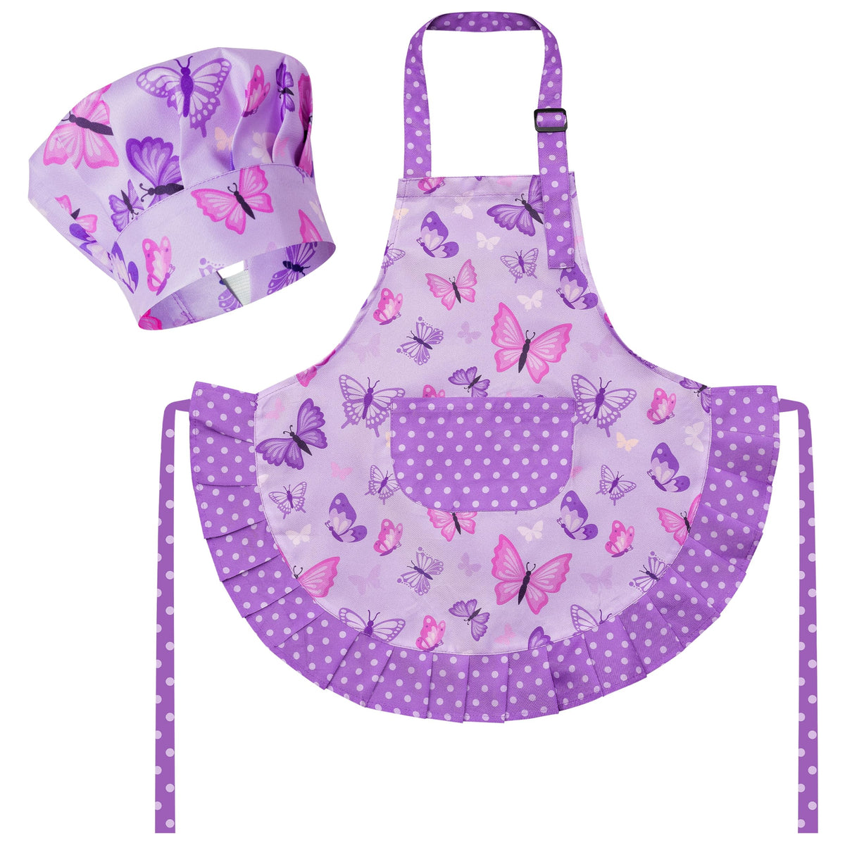 R HORSE Kid Apron & Chef Hat Set | Purple Butterfly, Adjustable, 3-6 yrs | Machine Washable