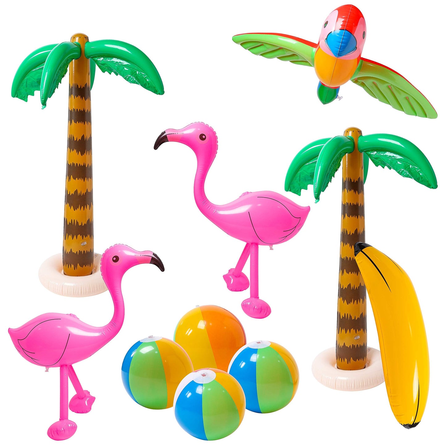 R HORSE 10 Pcs Inflatable Palm Tree Flamingo Banana Beach Ball Parrot – Tropical Pool Party Decor