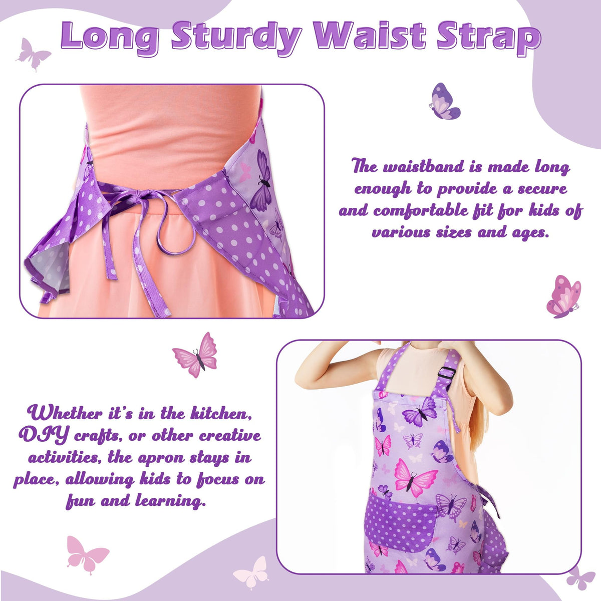 R HORSE Kid Apron & Chef Hat Set | Purple Butterfly, Adjustable, 3-6 yrs | Machine Washable