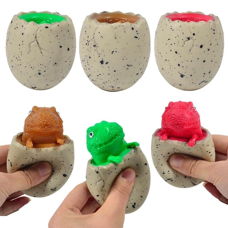 R-LOMU 3-Piece Dinosaur Pop-Out Egg Squeeze Toys | Sensory Fidget & Stress Relief