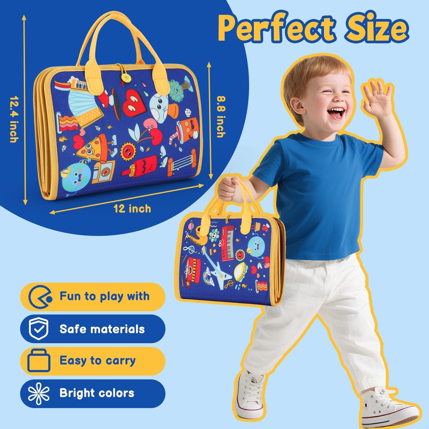 R RUCKERCO Montessori Busy Book – 12-in-1 Travel Learning for Toddlers (Ages 3-5)