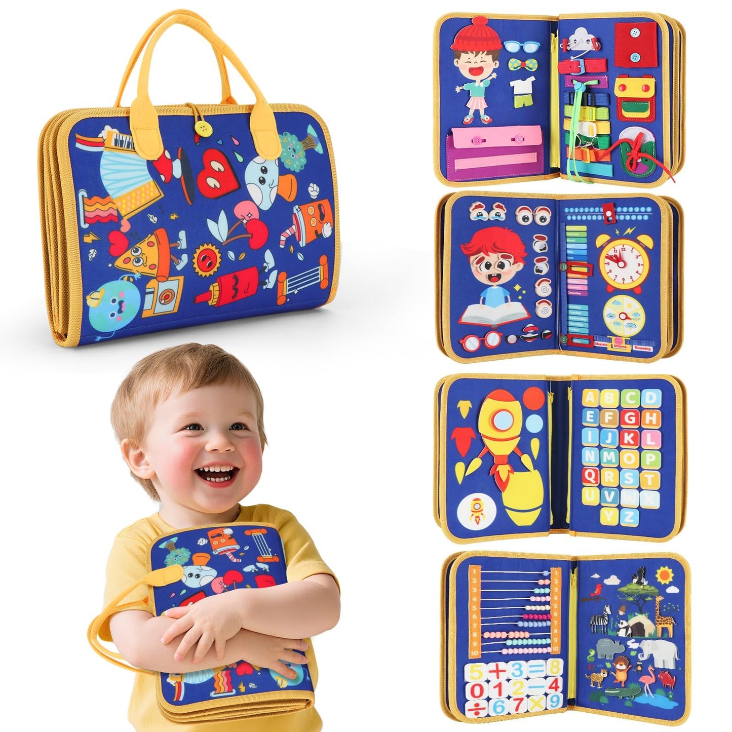 R RUCKERCO Montessori Busy Book – 12-in-1 Travel Learning for Toddlers (Ages 3-5)