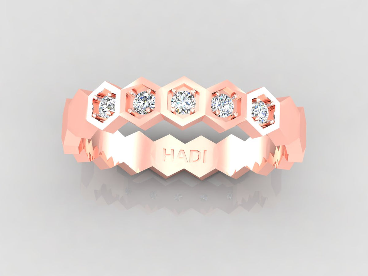 Bees Nest - Minimalist Hexagonal Diamond Band