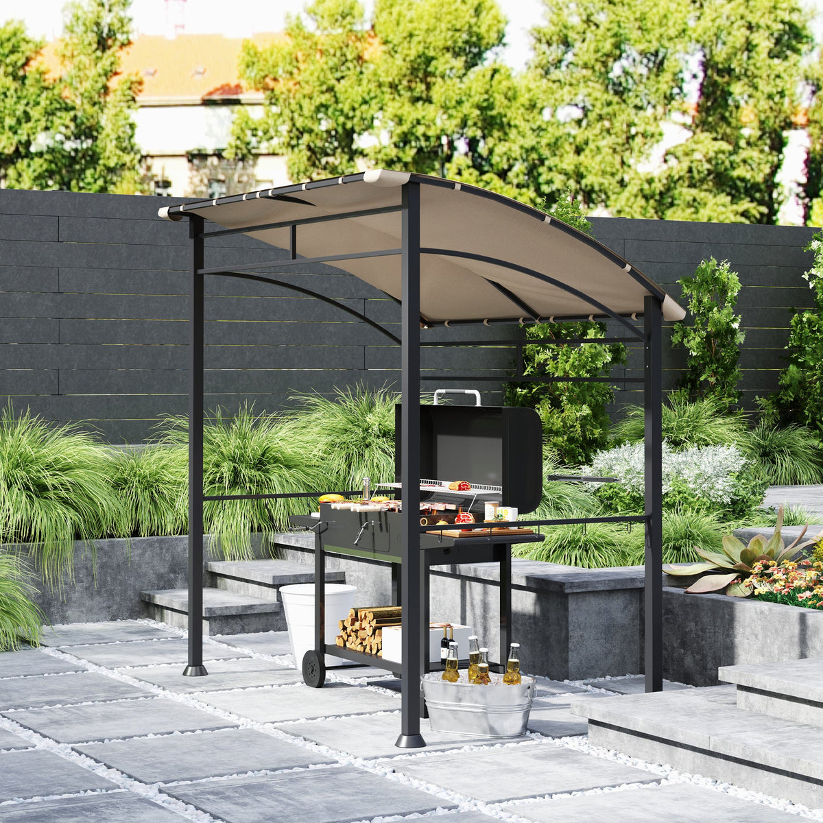 Outsunny 2.2 x 1.5 m BBQ Gazebo Tent Sun Shade with Canopy, Khaki
