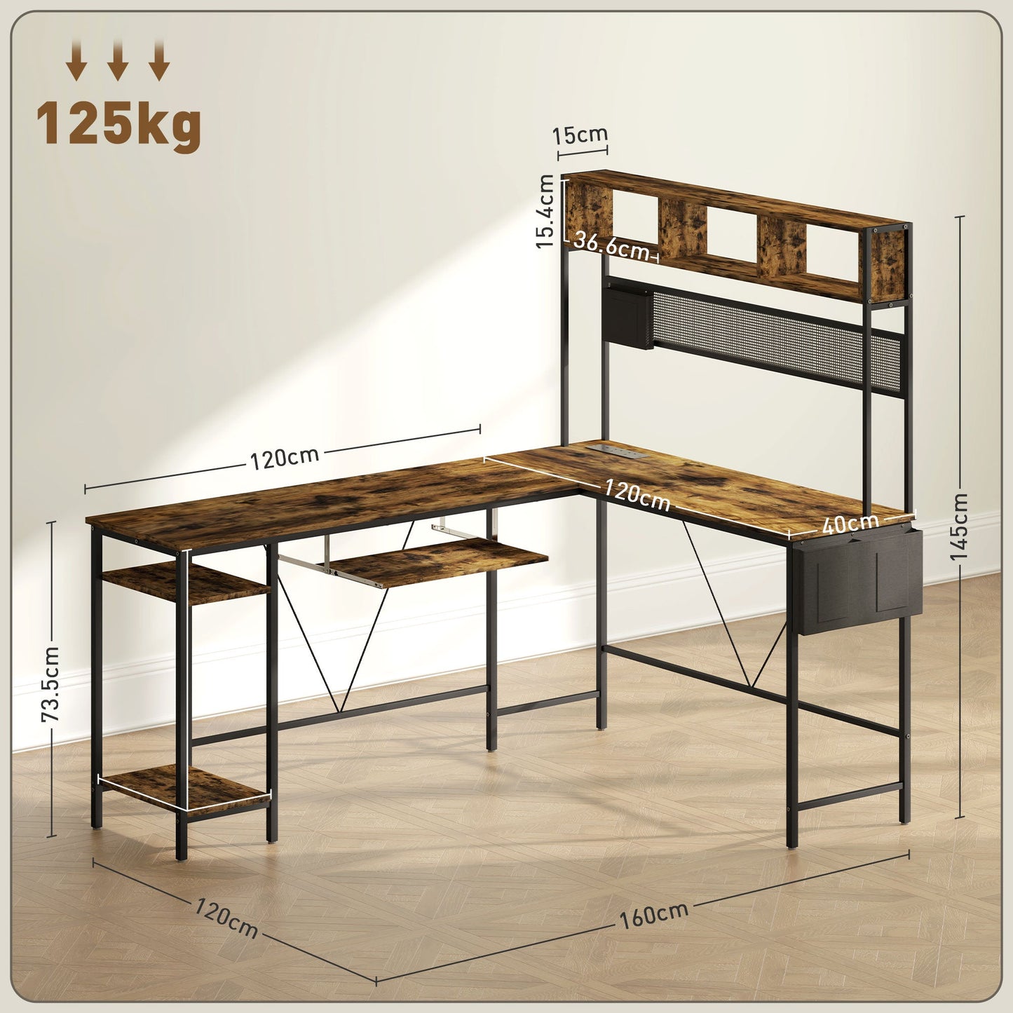 HOMCOM Reversible Corner Desk w/ USB Port, Long Computer Desk for 2 Person