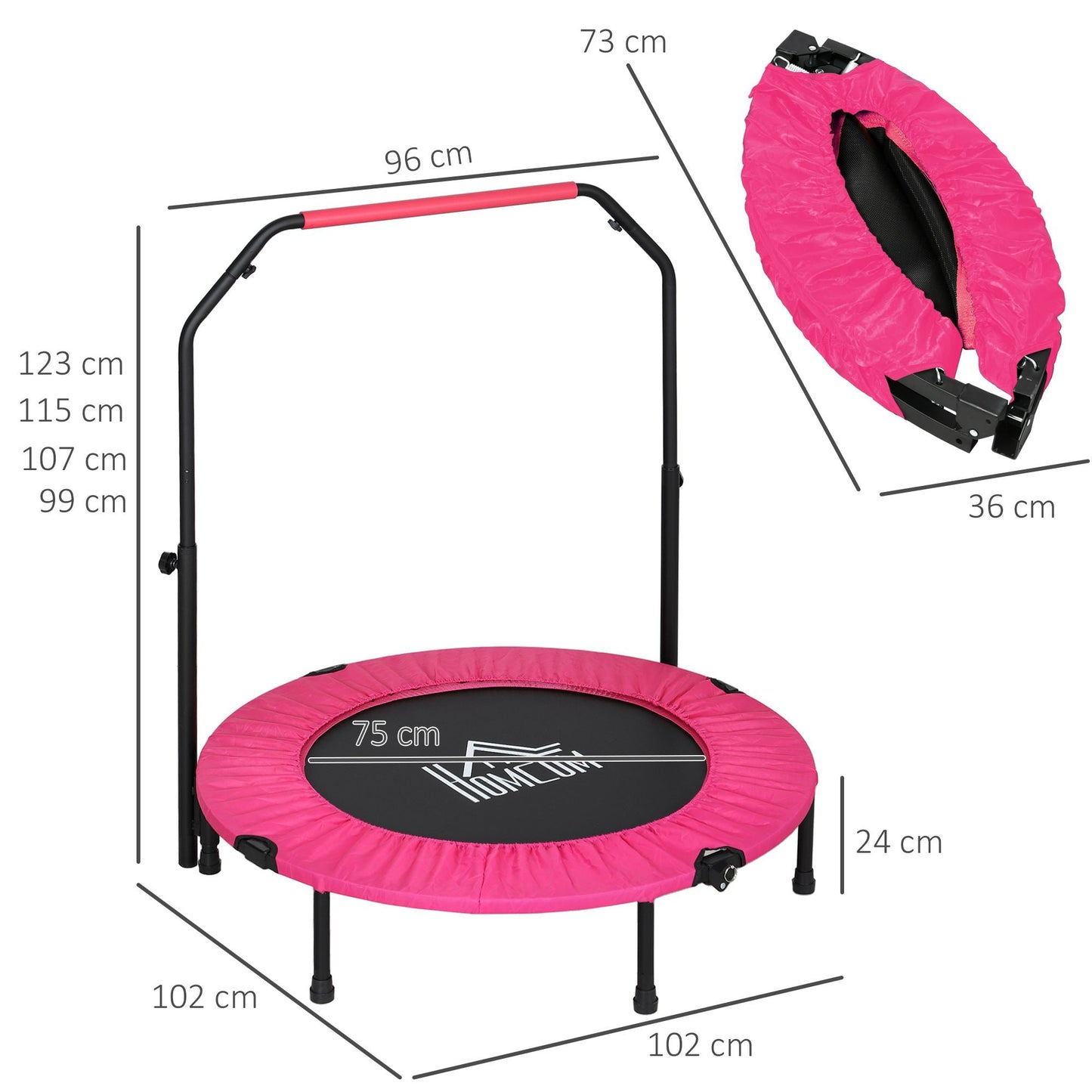 HOMCOM 40" Foldable Mini Fitness Trampoline w/ Foam Handle, Pink