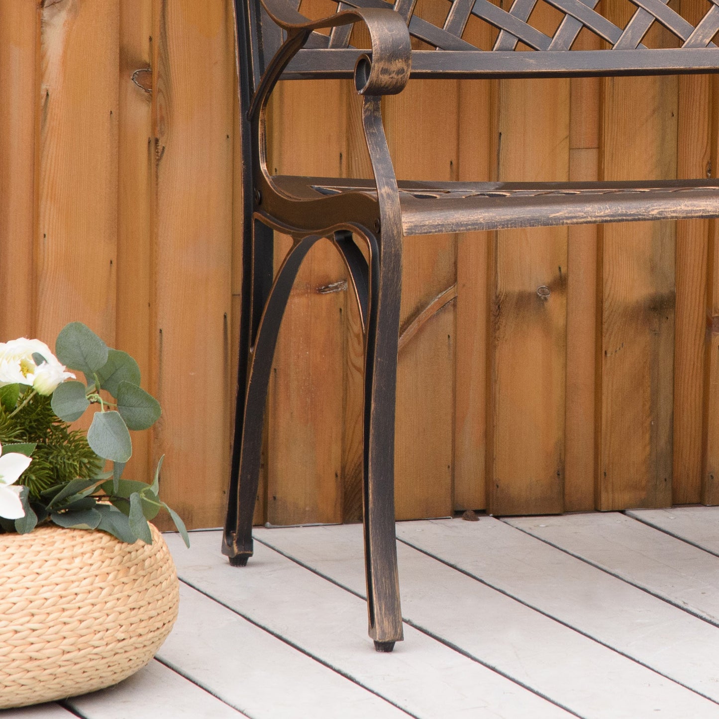 Cast Aluminium Bench 2 Seater Patio Porch Park Loveseat Chair, Bronze