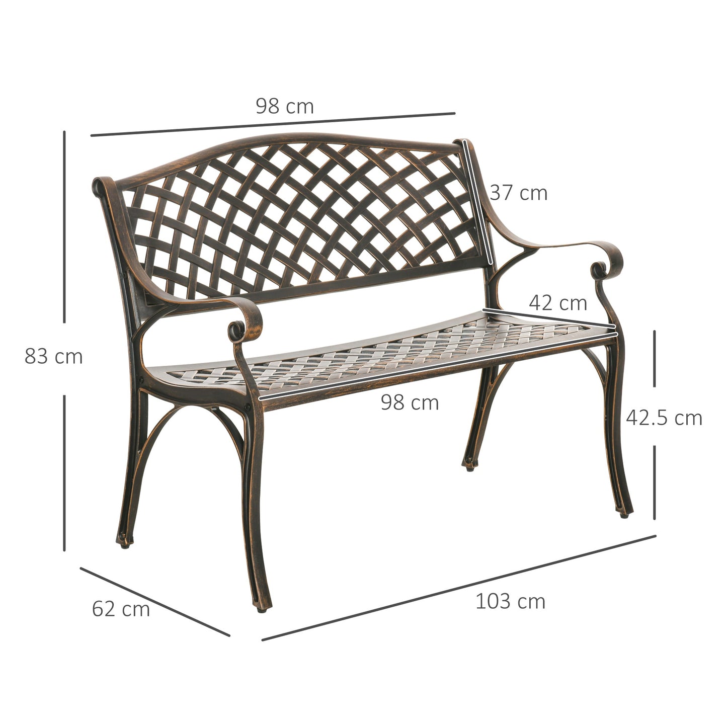Cast Aluminium Bench 2 Seater Patio Porch Park Loveseat Chair, Bronze