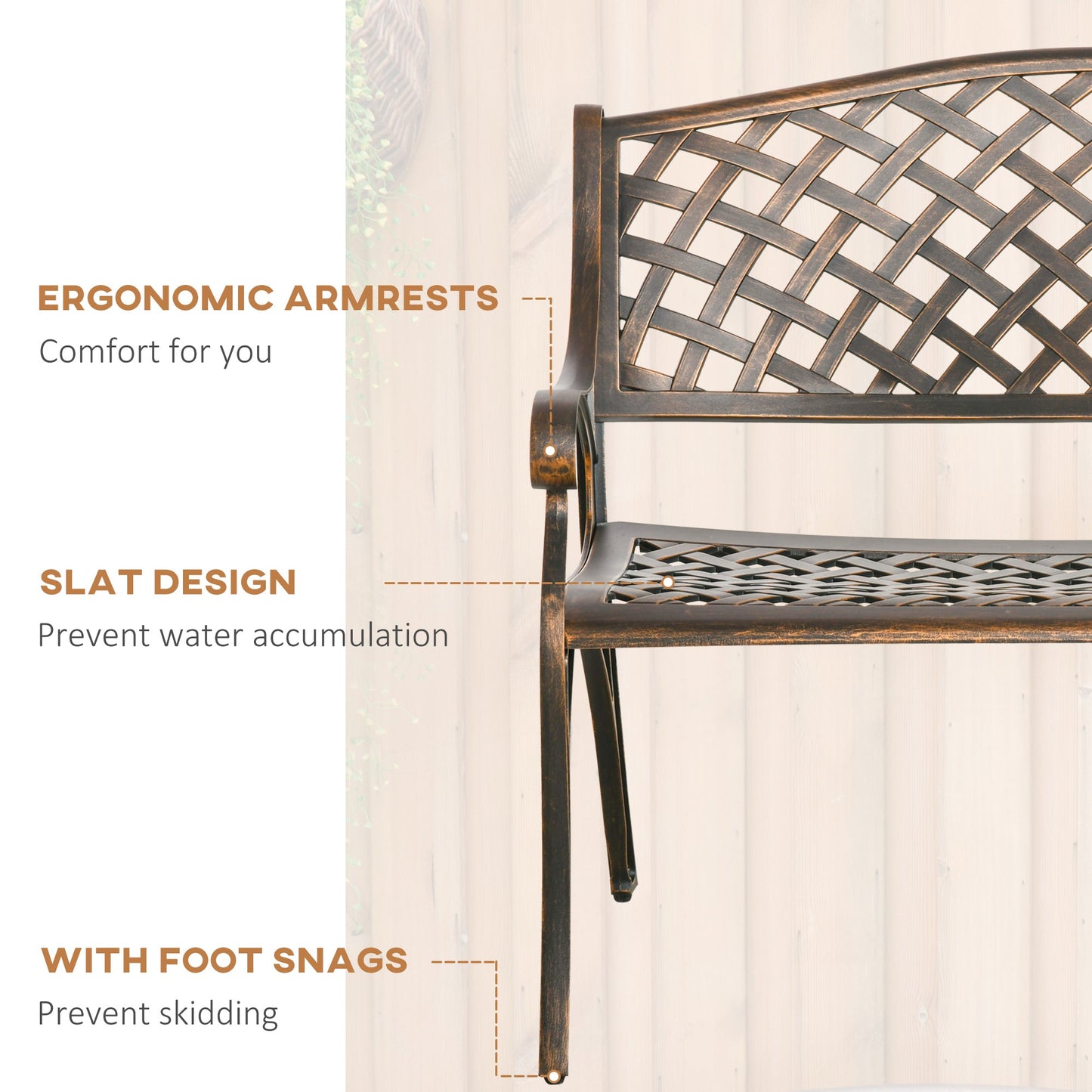 Cast Aluminium Bench 2 Seater Patio Porch Park Loveseat Chair, Bronze