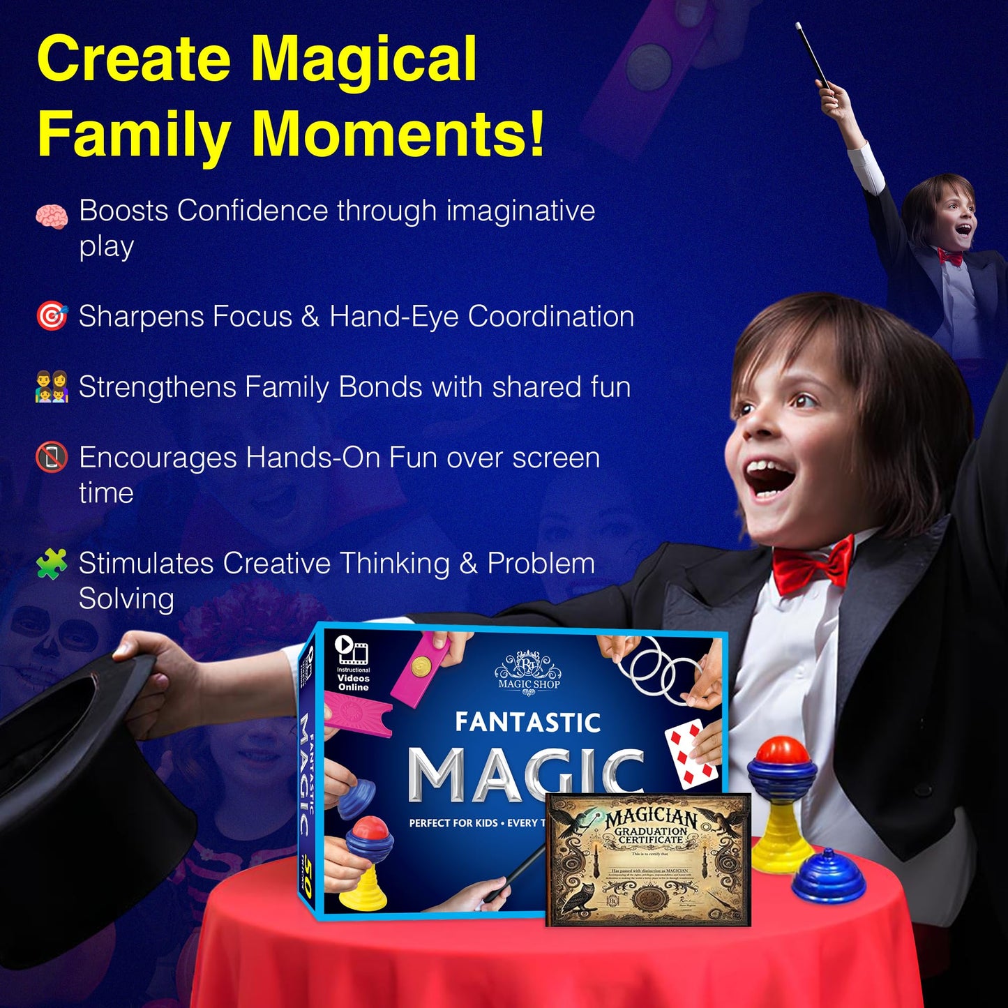 RA MAGIC SHOP Fantastic Magic Set – 50 Easy Tricks with Video Instructions for Kids 6-12 | Beginner Magic Tricks Kit
