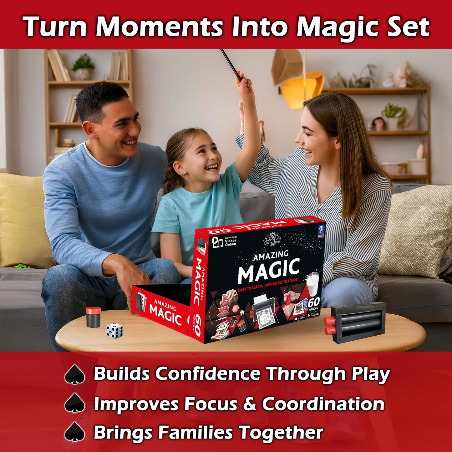 RA MAGIC SHOP - Amazing Magic Set for Kids 8+ | 60 Tricks with Video Guides
