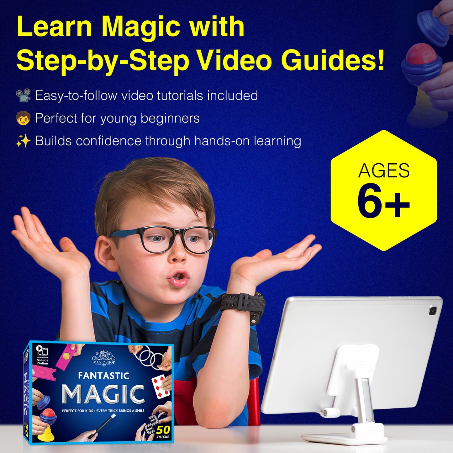 RA MAGIC SHOP Fantastic Magic Set – 50 Easy Tricks with Video Instructions for Kids 6-12 | Beginner Magic Tricks Kit