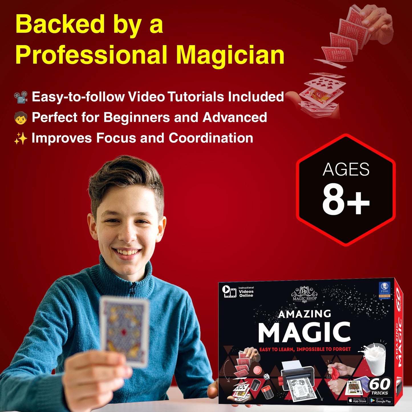 RA MAGIC SHOP - Amazing Magic Set for Kids 8+ | 60 Tricks with Video Guides