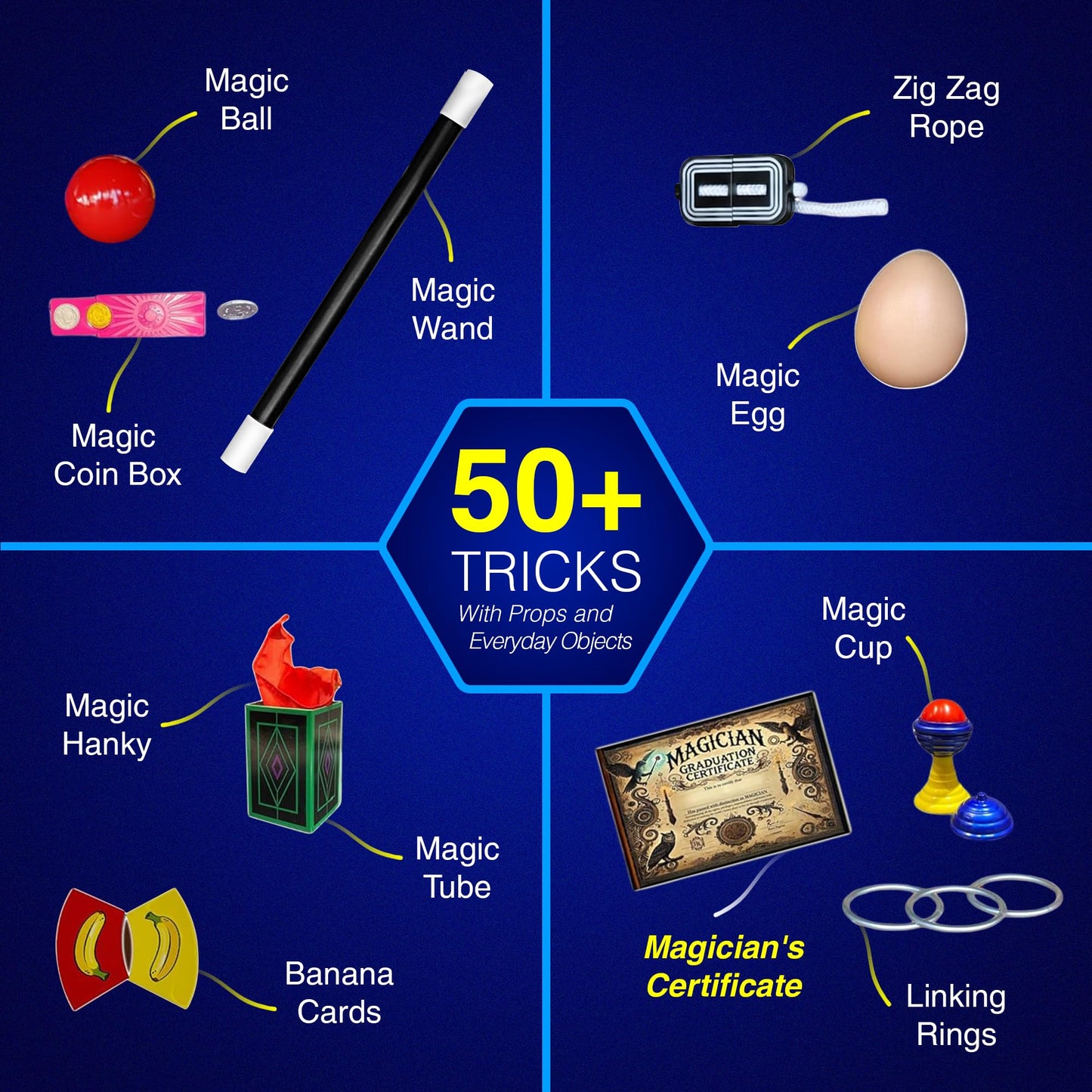 RA MAGIC SHOP Fantastic Magic Set – 50 Easy Tricks with Video Instructions for Kids 6-12 | Beginner Magic Tricks Kit