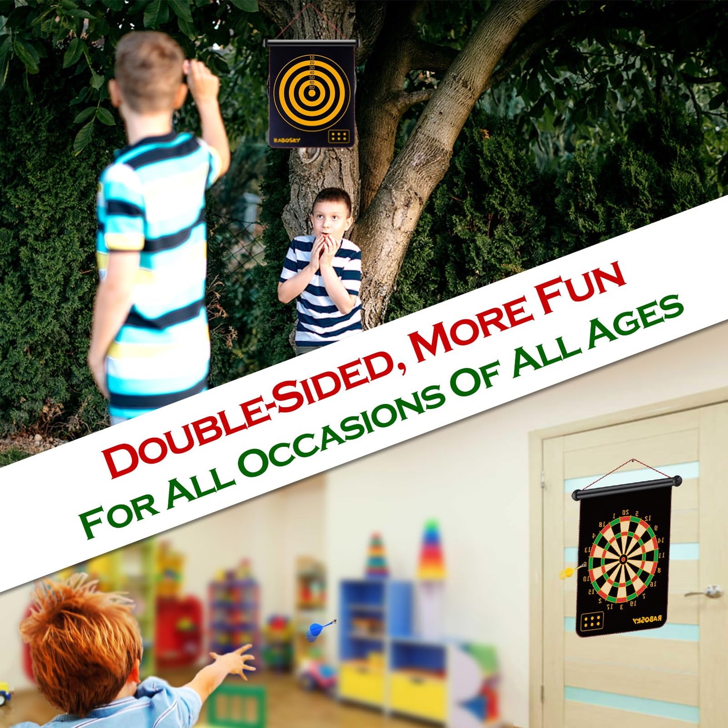 RaboSky Magnetic Dart Board for Kids – Double-Sided Safe Indoor/Outdoor Play