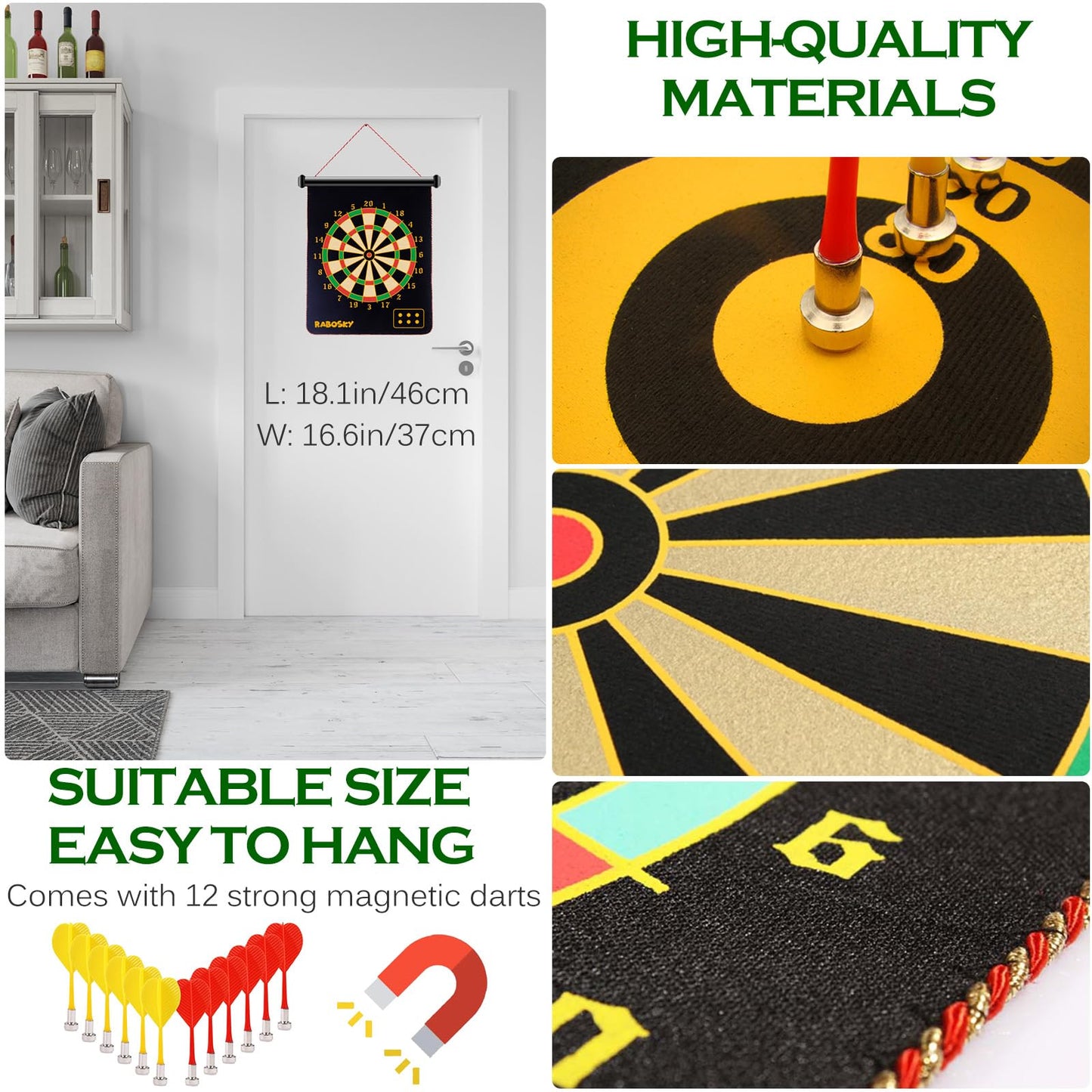 RaboSky Magnetic Dart Board for Kids – Double-Sided Safe Indoor/Outdoor Play