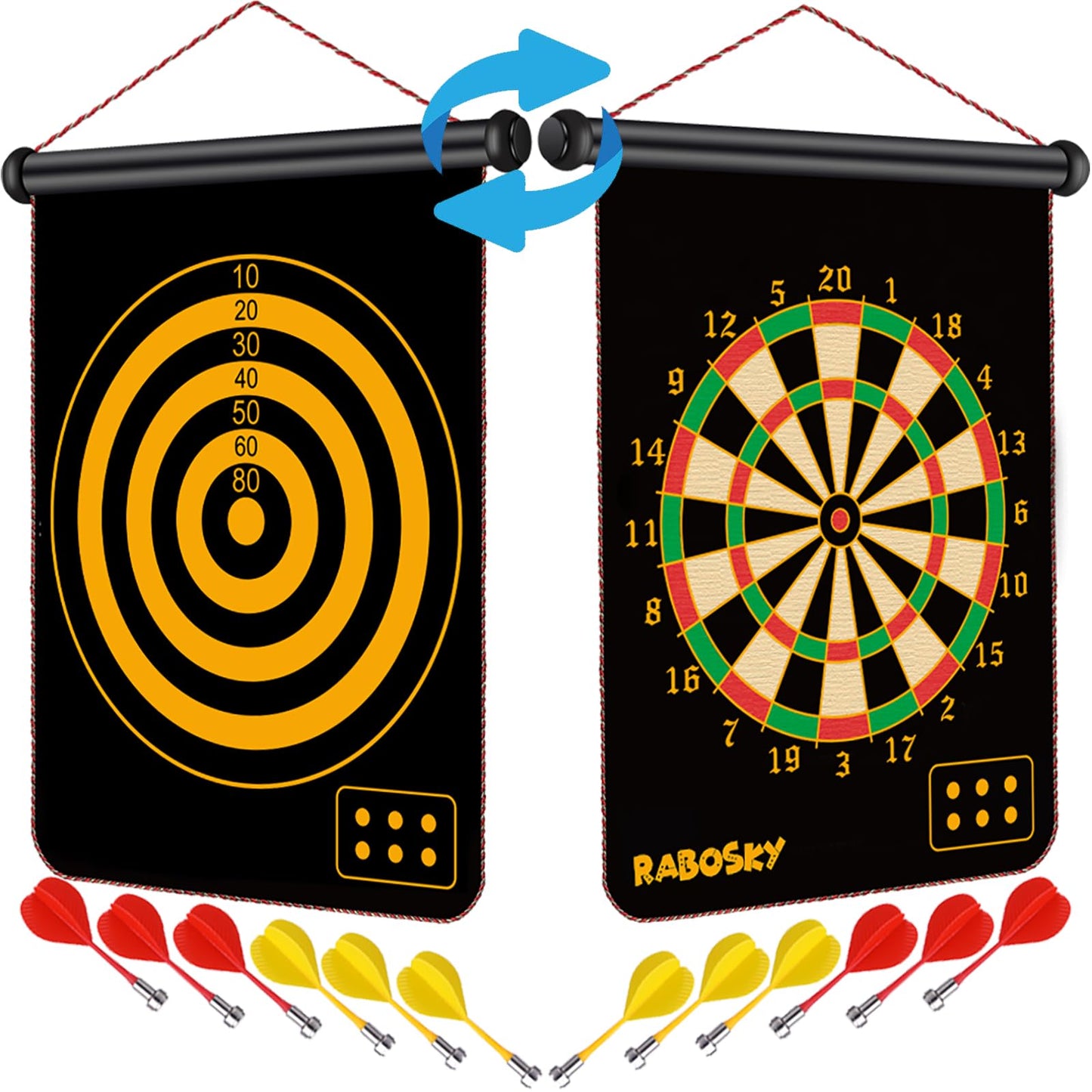 RaboSky Magnetic Dart Board for Kids – Double-Sided Safe Indoor/Outdoor Play