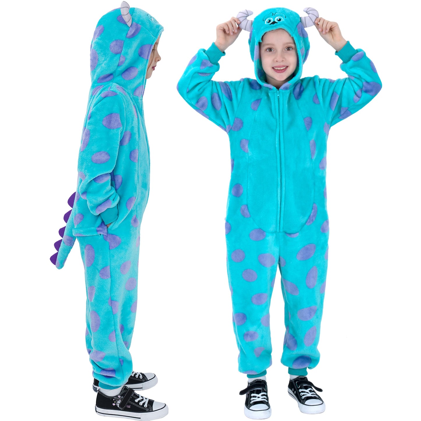 Rabtero Blue Monster Costume for Kids - Polar Fleece Onesie (4-6)