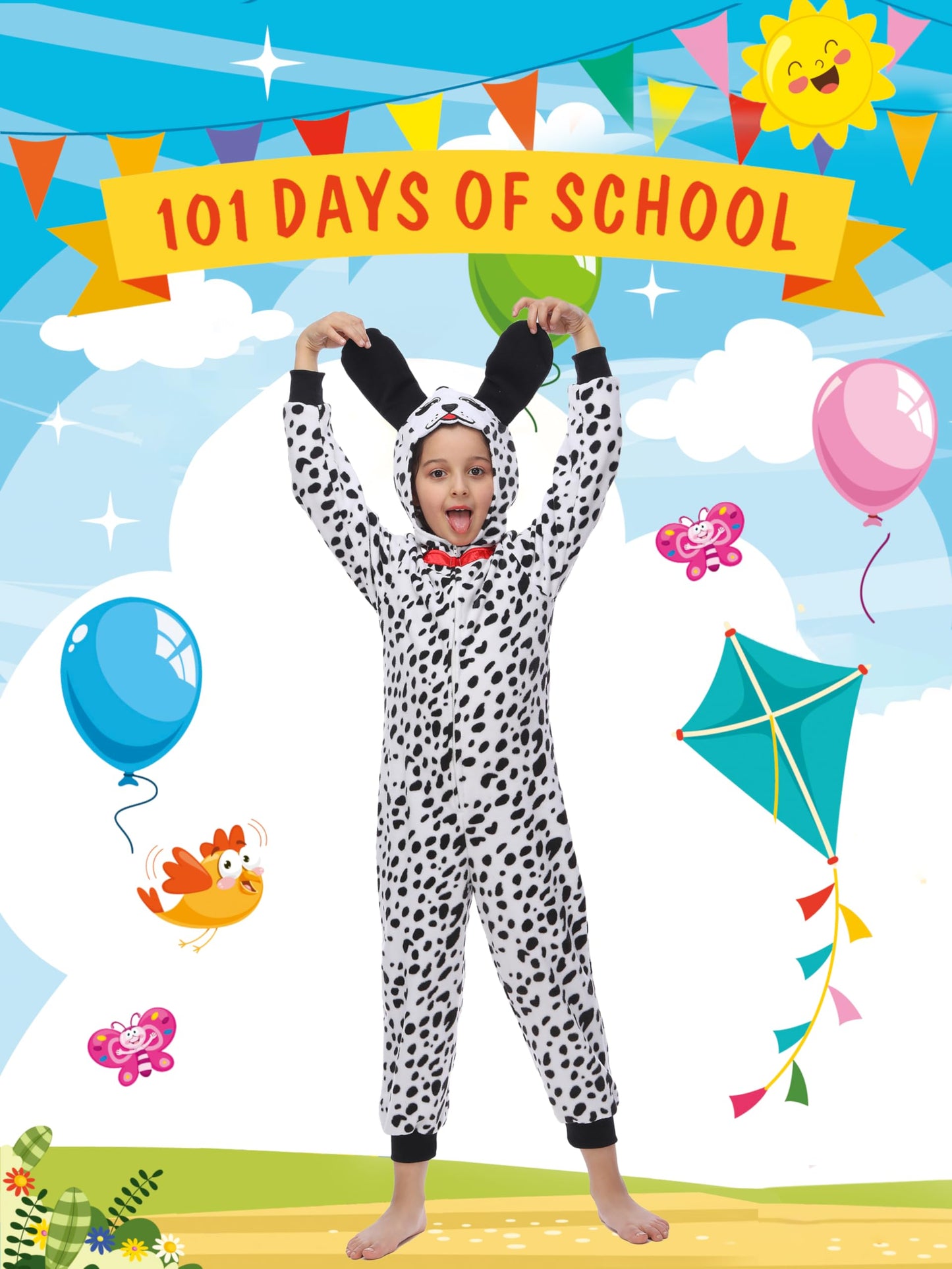 Rabtero Kids Dalmatian Costume – 101 Dalmatians Onesie for Girls & Boys 4–6