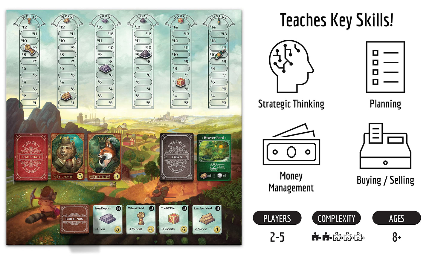 Raccoon Tycoon - Gateway Strategy Board Game for Adults & Family | 2-5 Players | 60–90 Minutes | Forbidden Games