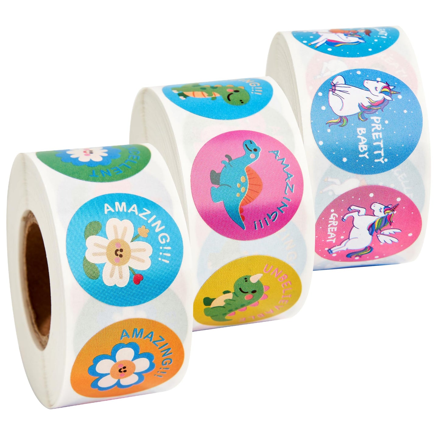 RACETOP 3 Roll Reward Stickers – 1500 Pcs, 24 Designs, 1” Round Classroom Stickers