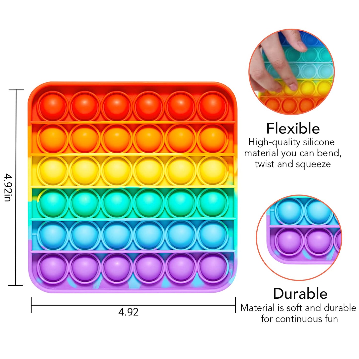 RadBizz Push Pop Rainbow Square Fidget Toy – Sensory Stress Relief for Kids & Adults
