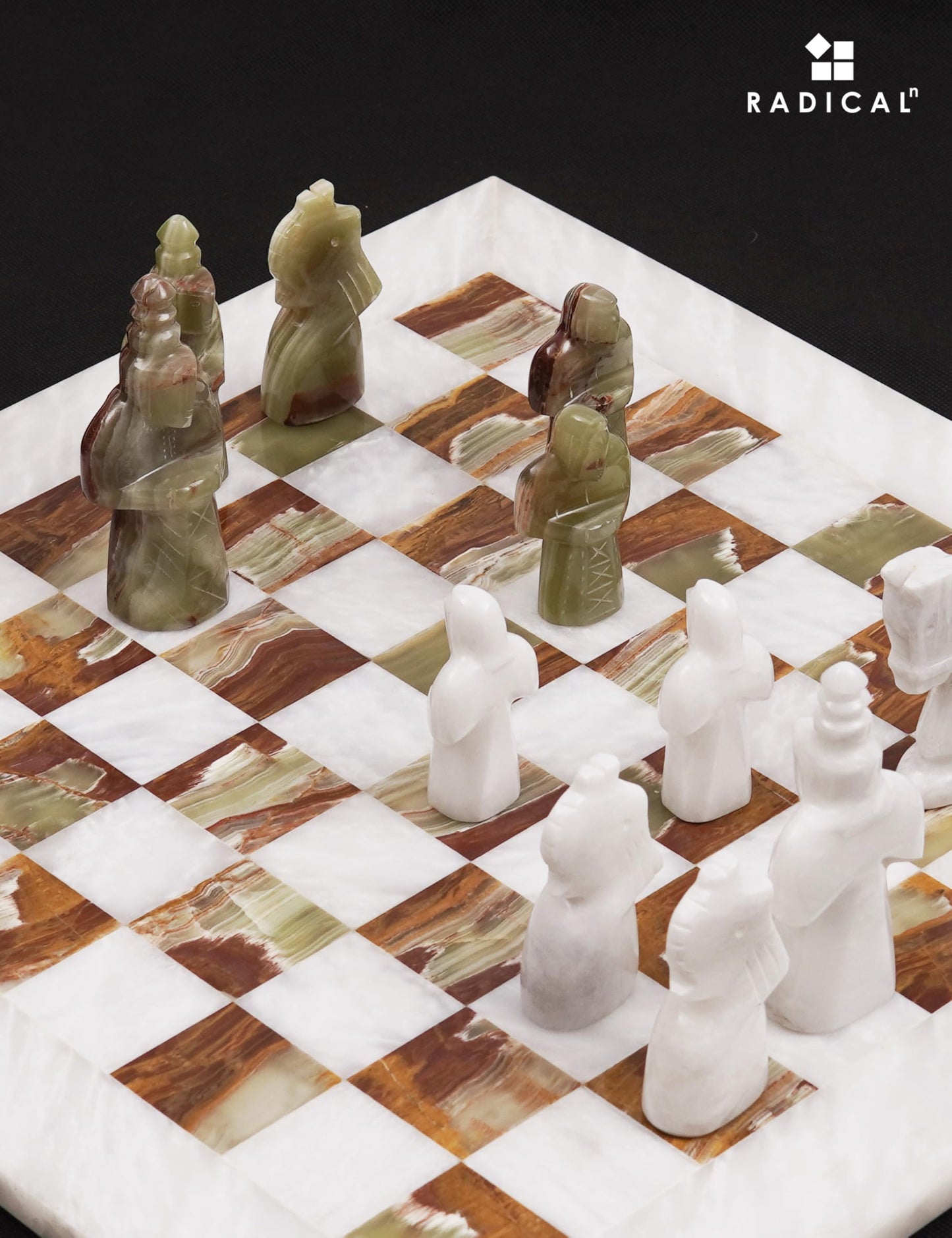 Radicaln Marble Antique Chess Set – 15-Inch White & Green Handmade Board & 32 Pieces
