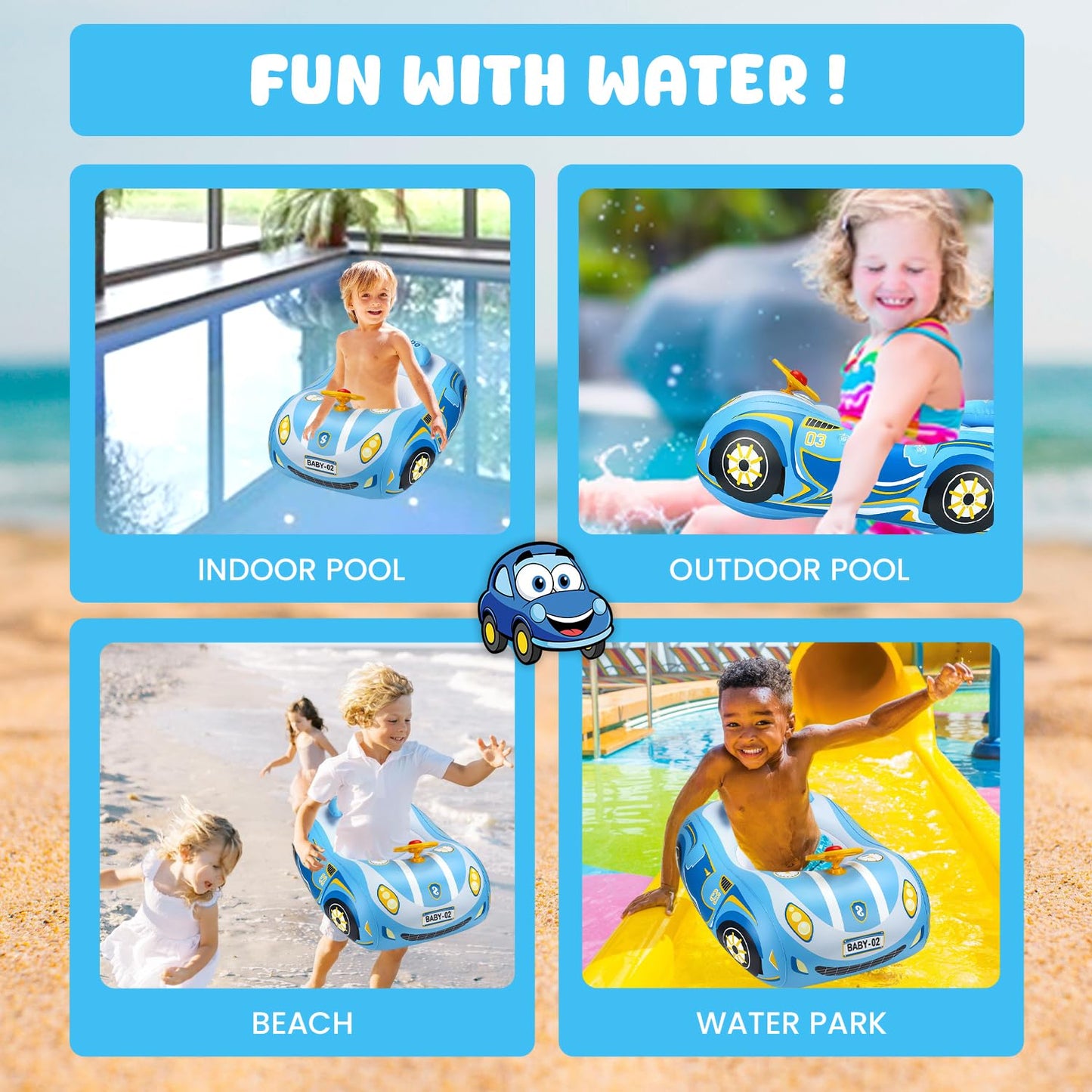 RADSHSP Baby Pool Float 3D Car for Toddlers 12–48 Months | Heavy-Duty PVC Swim Floaties