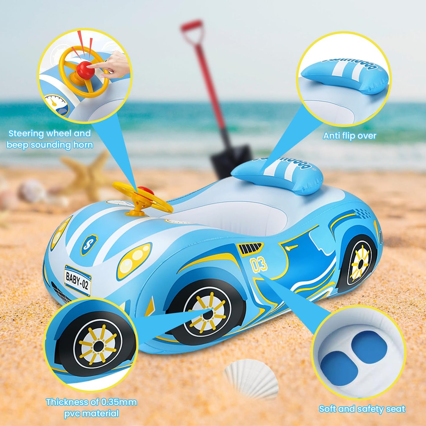 RADSHSP Baby Pool Float 3D Car for Toddlers 12–48 Months | Heavy-Duty PVC Swim Floaties