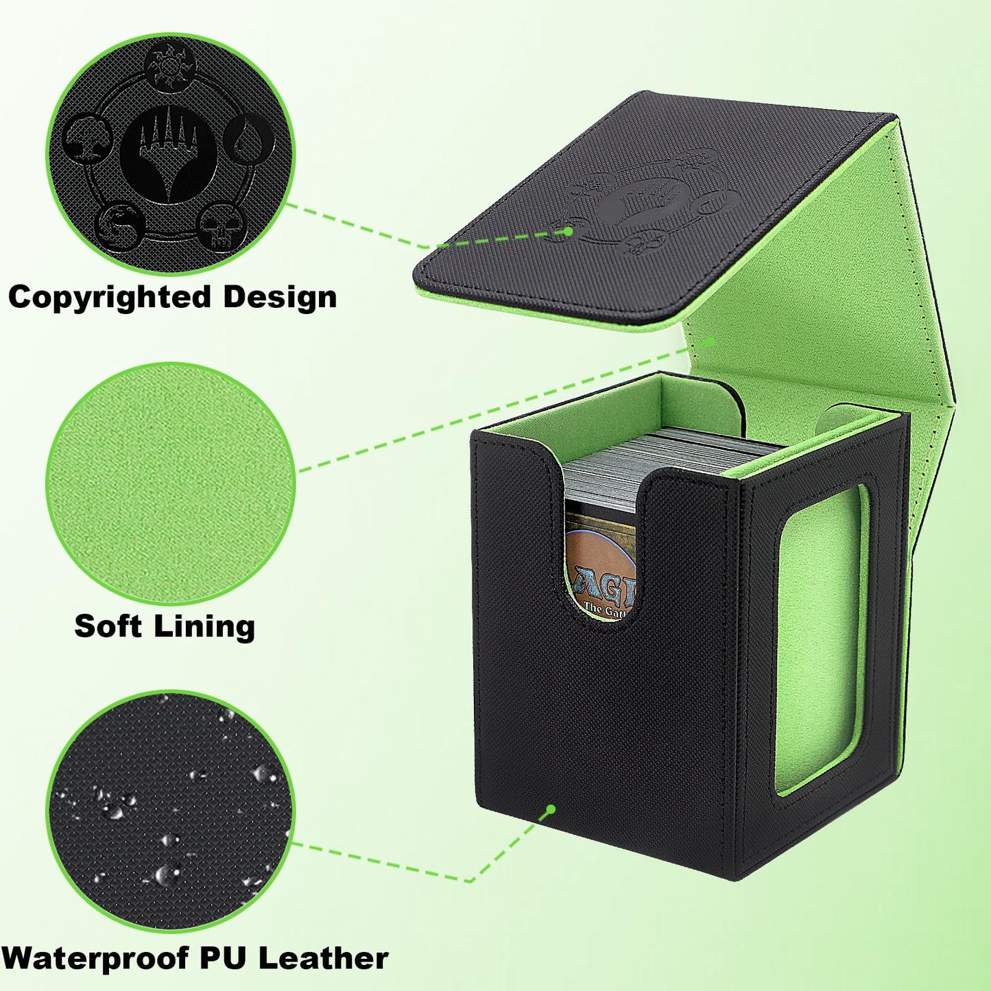 RADWIMPS Card Deck Box for MTG Commander Deck | Magnetic Closure, Window Display, 100+ Cards – Black & Green