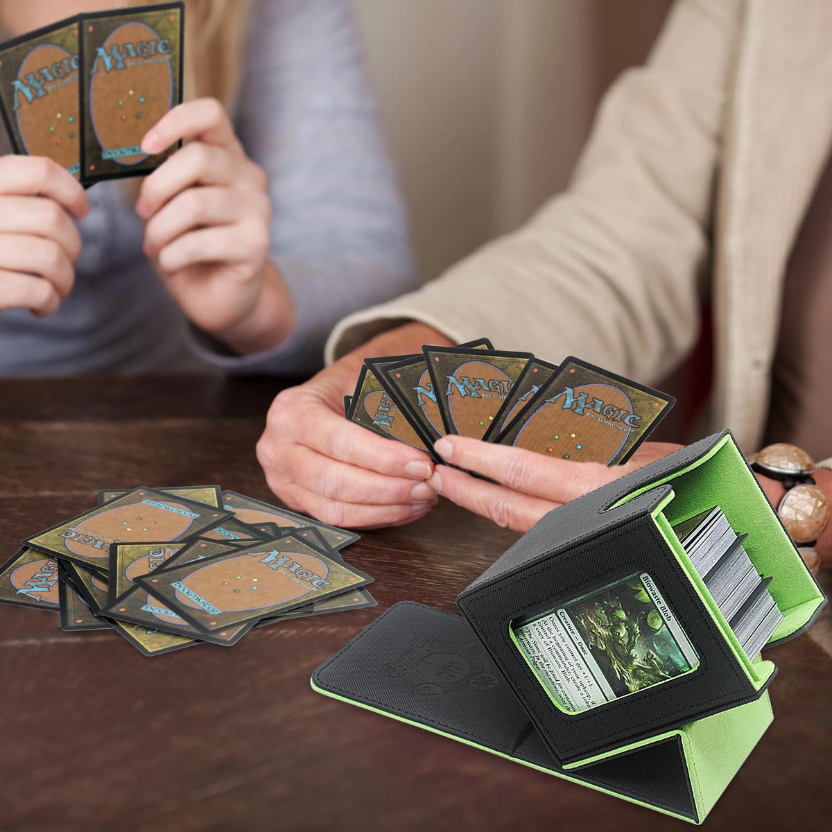 RADWIMPS Card Deck Box for MTG Commander Deck | Magnetic Closure, Window Display, 100+ Cards – Black & Green