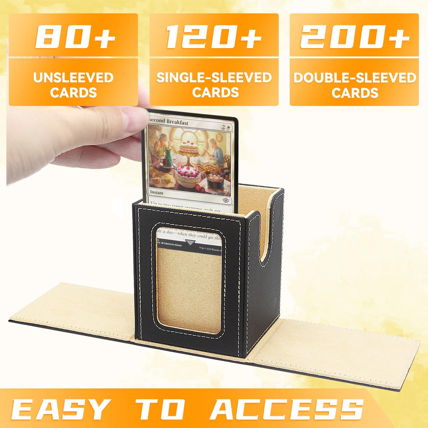 RADWIMPS Card Deck Box for MTG Commander Deck — Holds 100+ Cards, Magnetic Closure, Window Display, 2 Dividers, Black & Yellow
