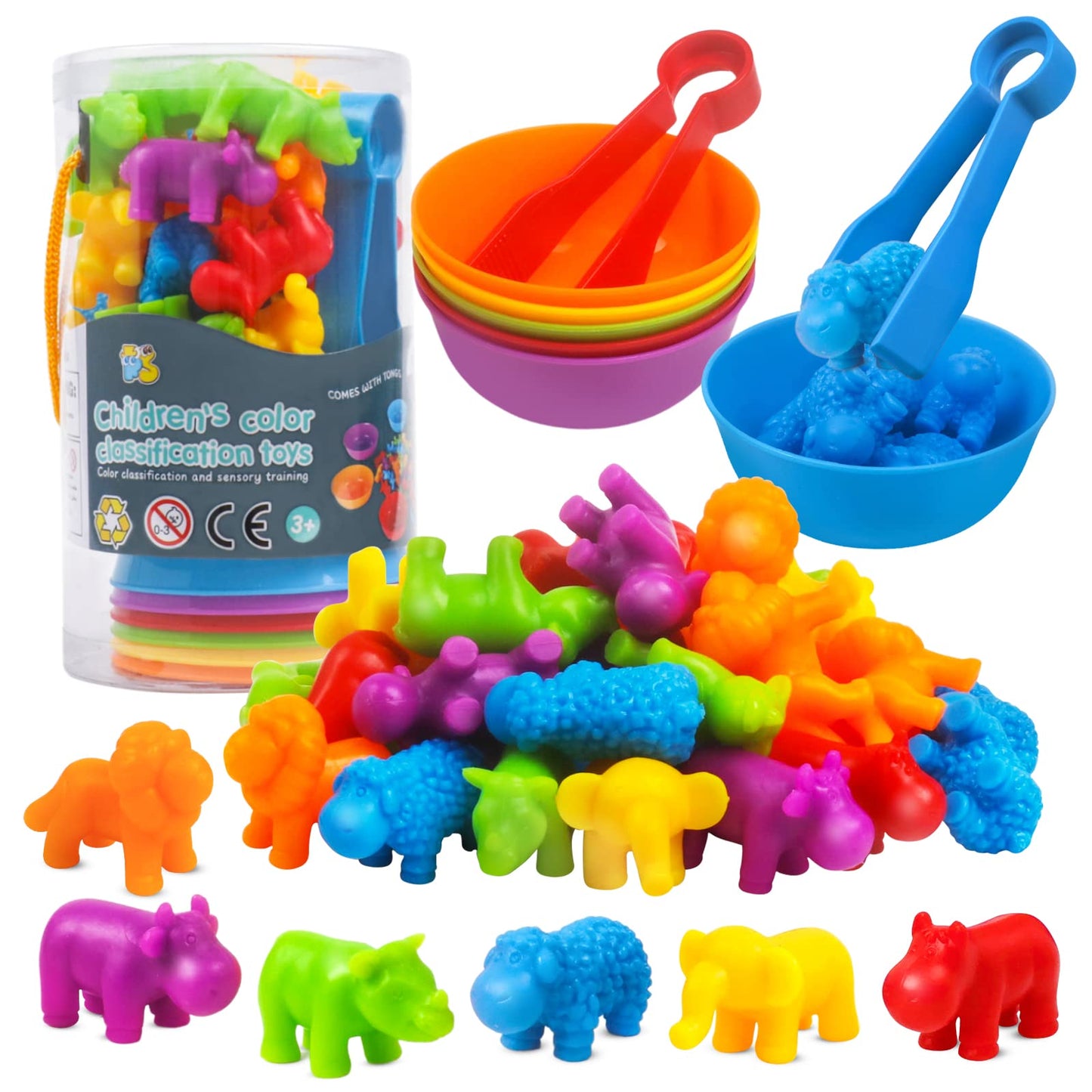 RAEQKS Counting Sorting Toys – Rainbow Bowls, Tweezers & Storage for Preschool STEM