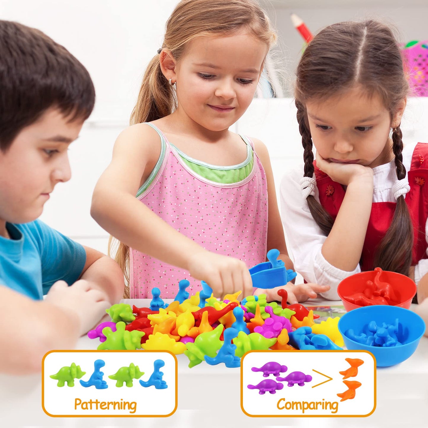 RAEQKS Counting Sorting Dinosaur Toys – Montessori Sensory Sorting & Preschool Math (Ages 3+)