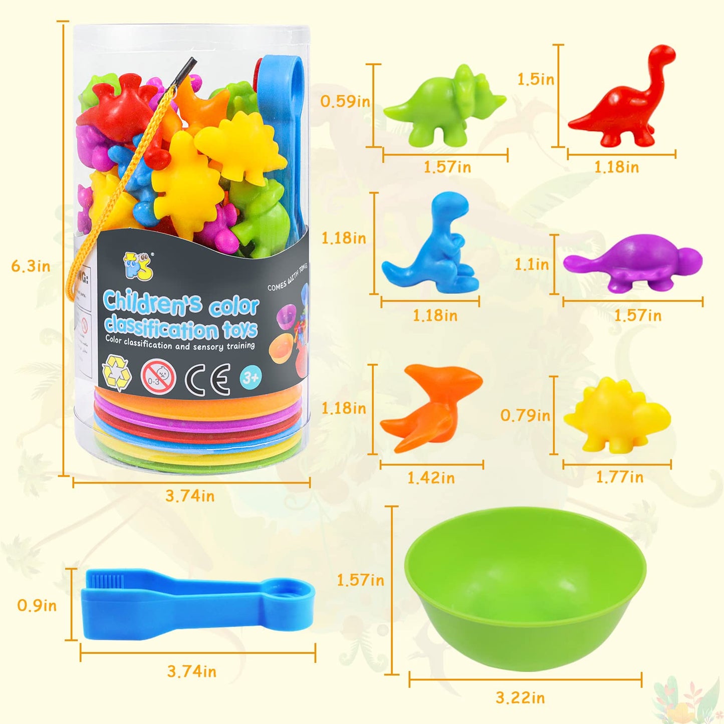 RAEQKS Counting Sorting Dinosaur Toys – Montessori Sensory Sorting & Preschool Math (Ages 3+)