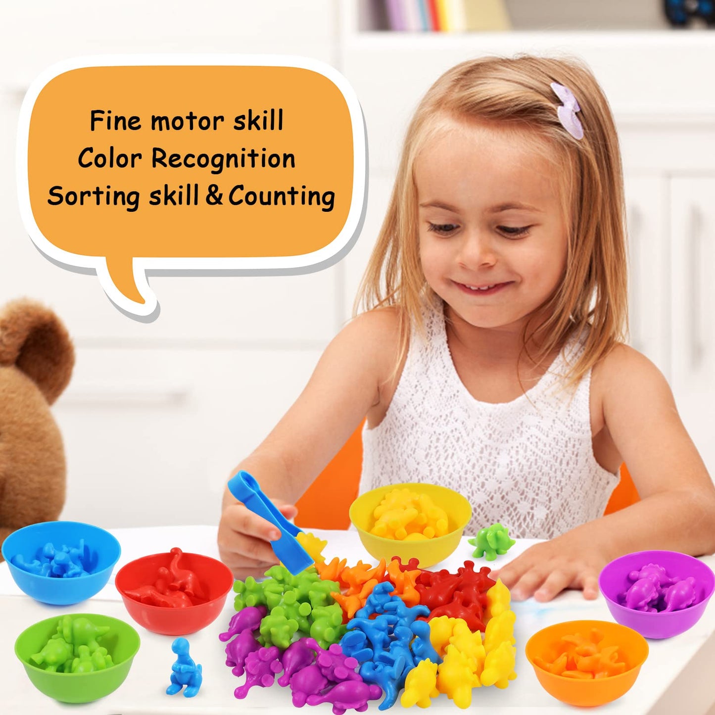 RAEQKS Counting Sorting Dinosaur Toys – Montessori Sensory Sorting & Preschool Math (Ages 3+)