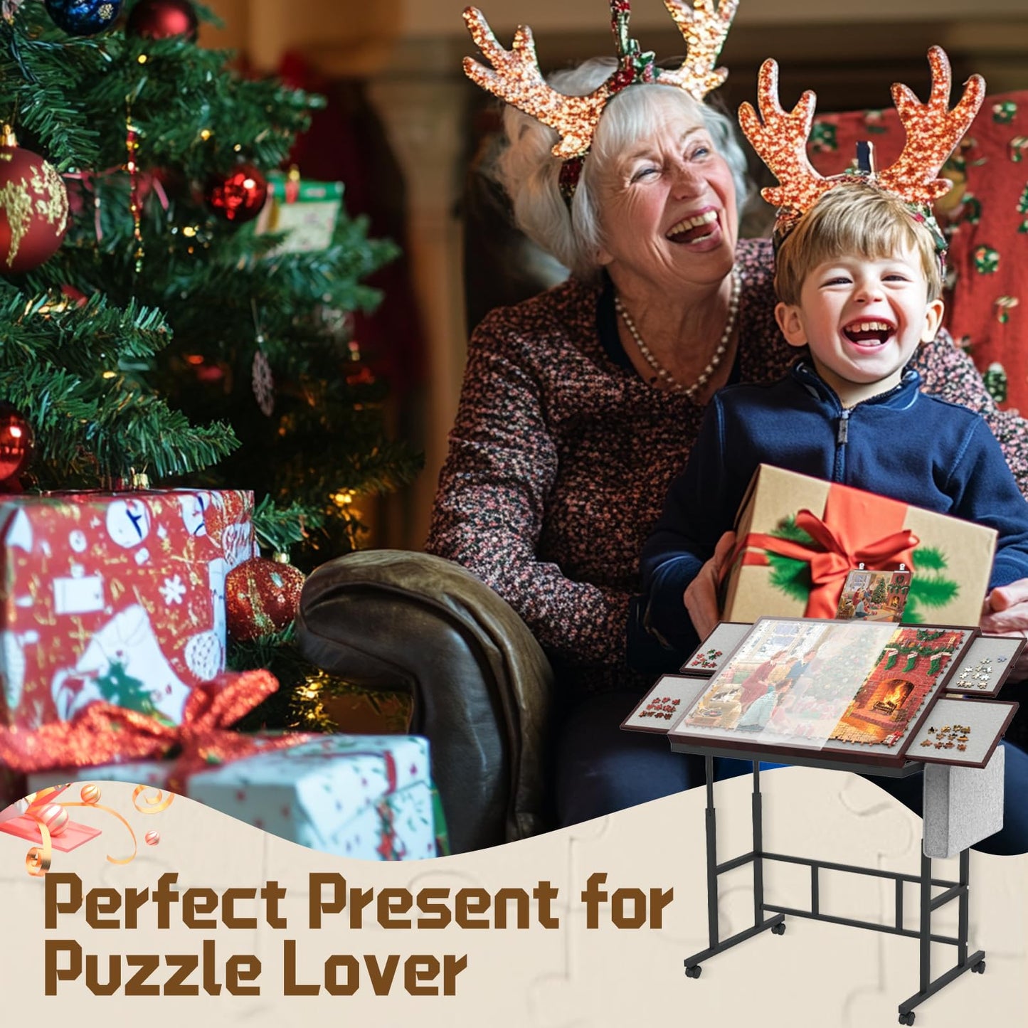 RAGOZONERY Jigsaw Puzzle Table 1500 Pieces – Height Adjustable, Tilt, Cover & Storage (Coffee Color)