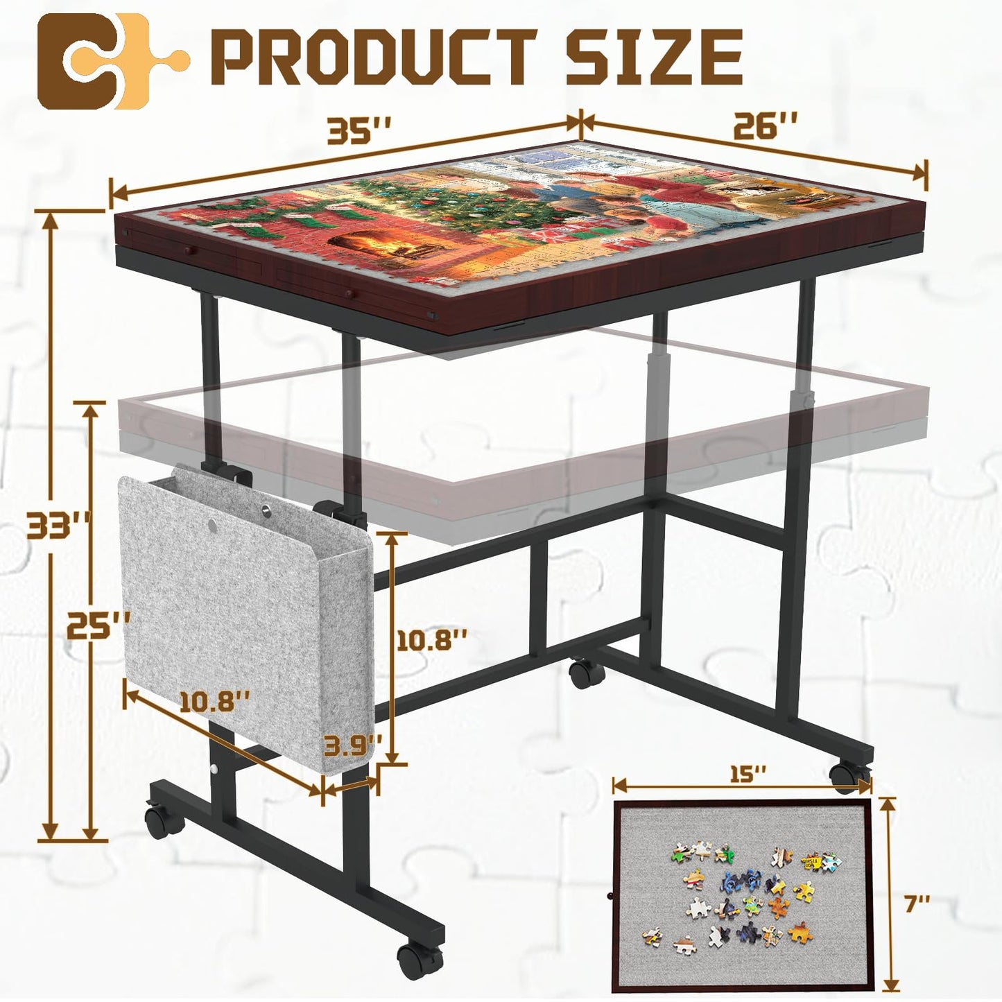RAGOZONERY Jigsaw Puzzle Table 1500 Pieces – Height Adjustable, Tilt, Cover & Storage (Coffee Color)