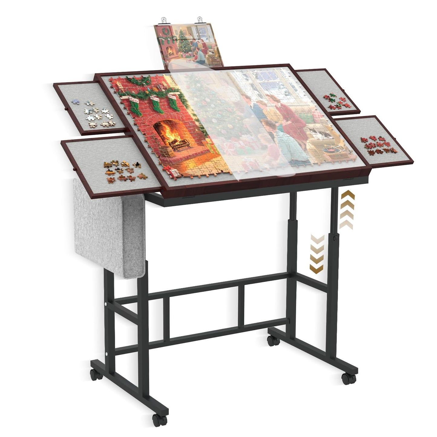 RAGOZONERY Jigsaw Puzzle Table 1500 Pieces – Height Adjustable, Tilt, Cover & Storage (Coffee Color)