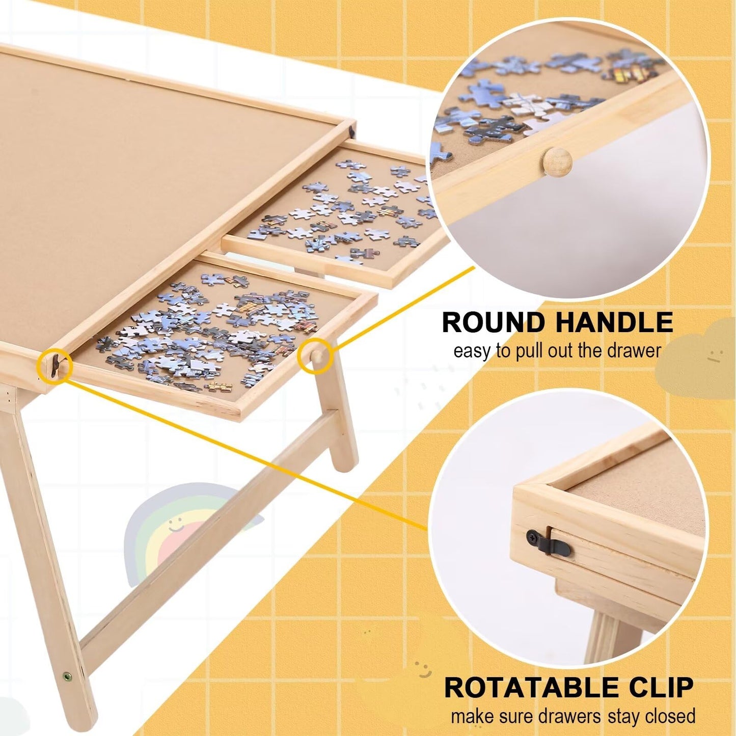 RAGOZONERY Puzzle Board 2000 Pieces – 41.3 x 27.9 in Table with 4 Drawers & Folding Legs