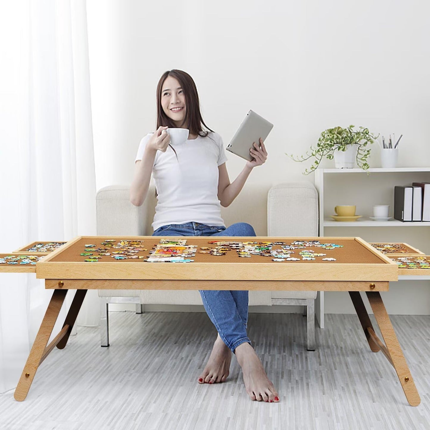 RAGOZONERY Puzzle Board 2000 Pieces – 41.3 x 27.9 in Table with 4 Drawers & Folding Legs