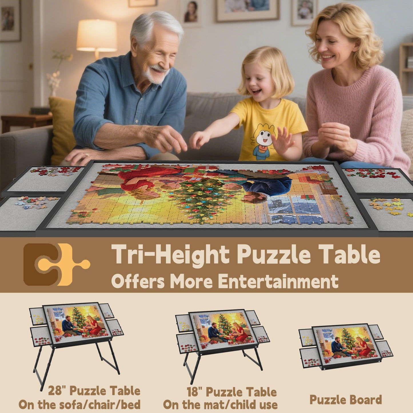 RAGOZONERY Puzzle Table 1500 Pieces | 3-in-1 Foldable Jigsaw Table with Cover