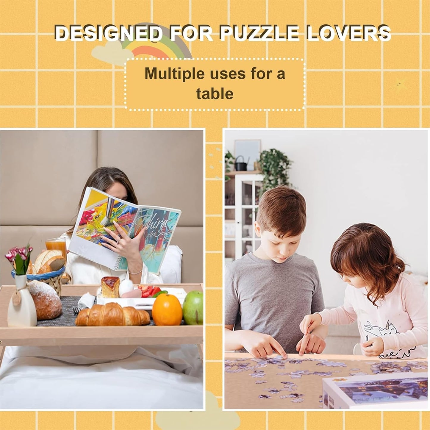 RAGOZONERY Puzzle Table 1500-Piece, 34.3 x 26.5 in – 4 Drawers, Cover, Folding Legs – Almond Finish