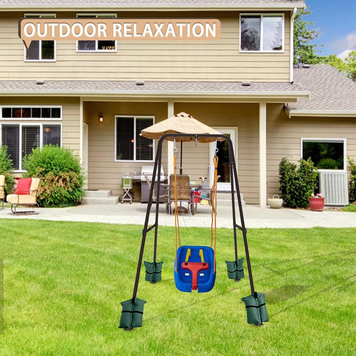 Ragozonery Swing Stand for Kids – A-Frame Metal Frame for Backyard & Indoor Use (Dark Black)
