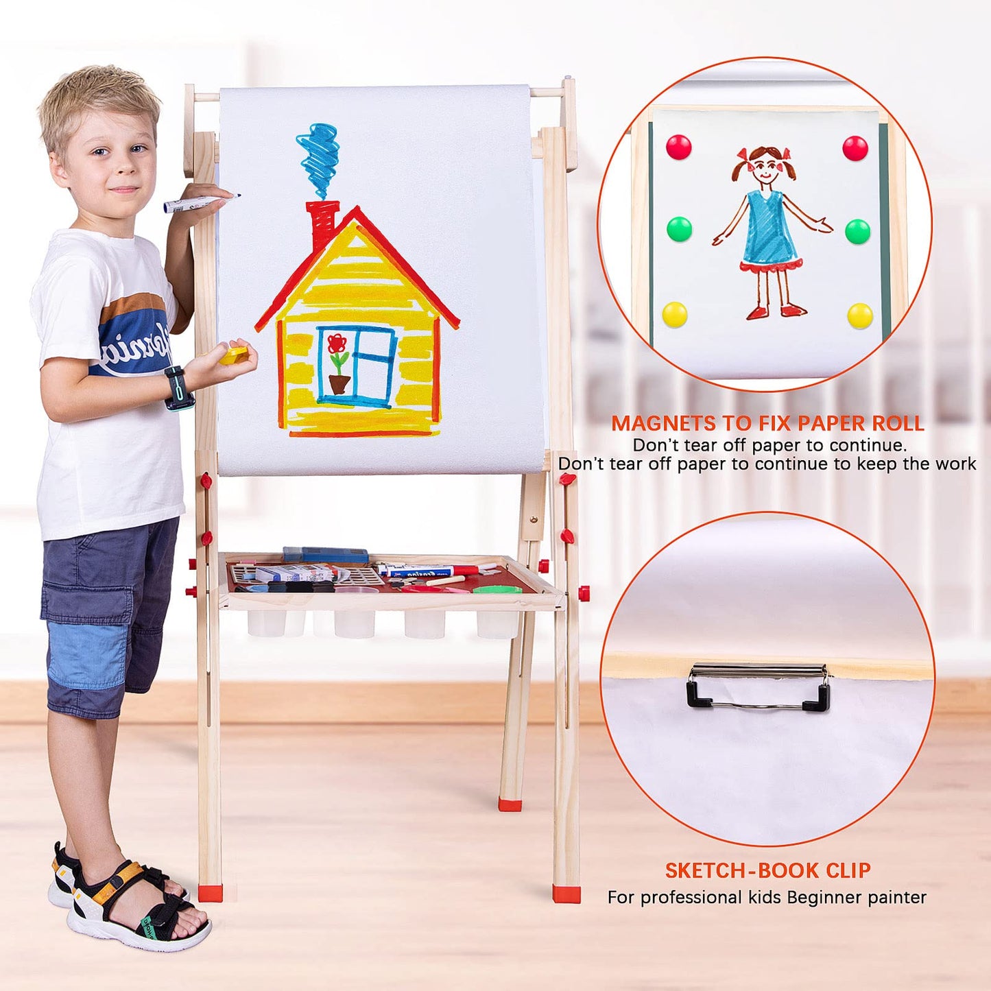 Ragstone Kids Easel – 3-in-1 Double-Sized Wooden Art Easel with Paper Roll