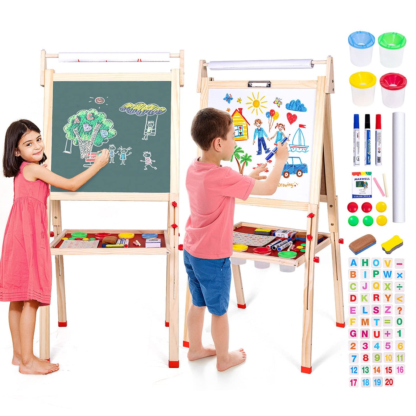 Ragstone Kids Easel – 3-in-1 Double-Sized Wooden Art Easel with Paper Roll